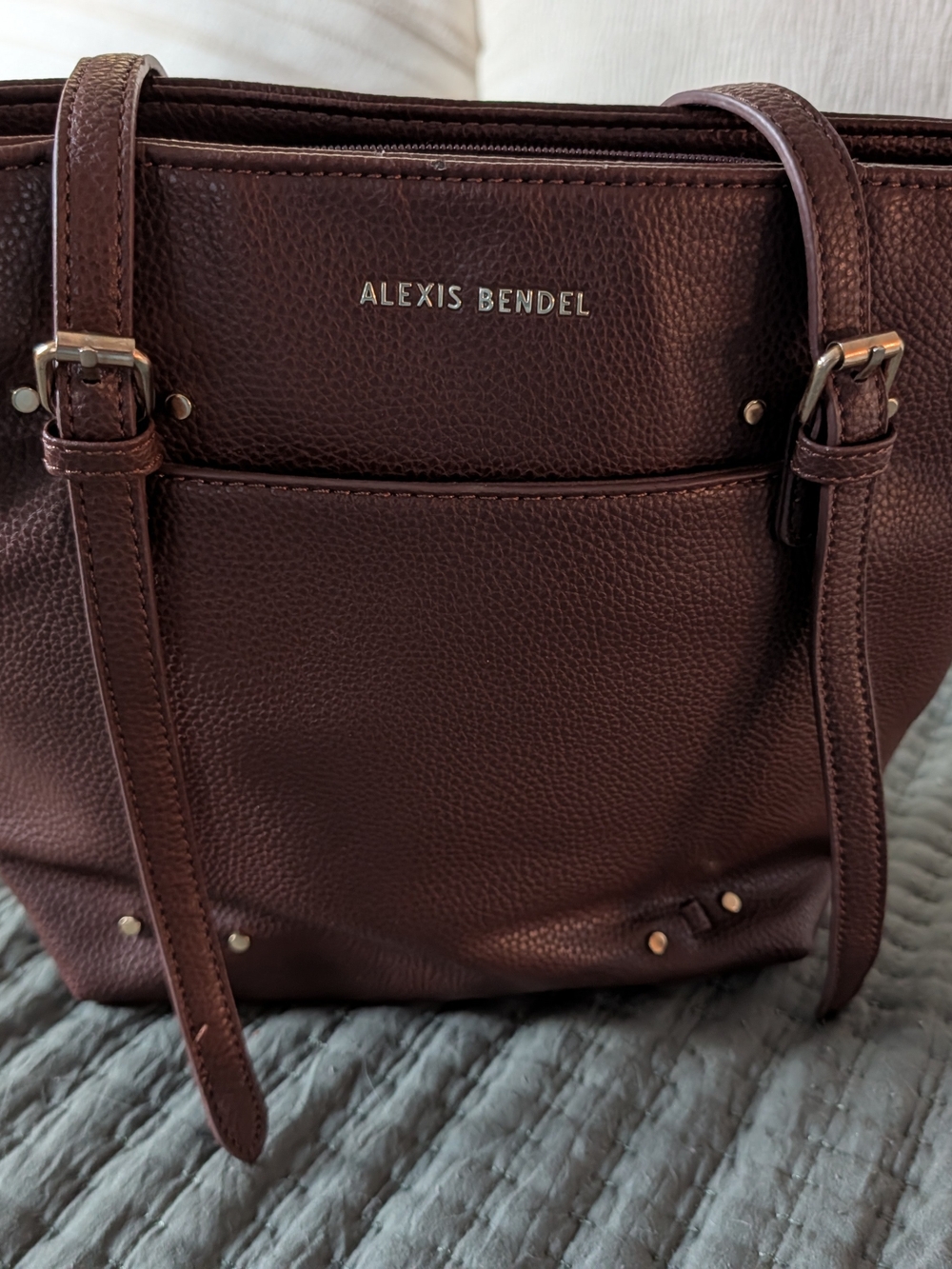 Alexis Bendel Pebbled Leather Shoulder Bag in Dark Brown